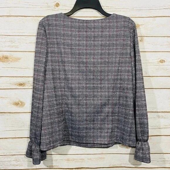Nine West women's round neck long sleeve gray white check dress size M - Picture 4 of 7